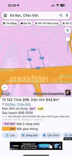 Bán đất mặt tiền bình ba đá bạc