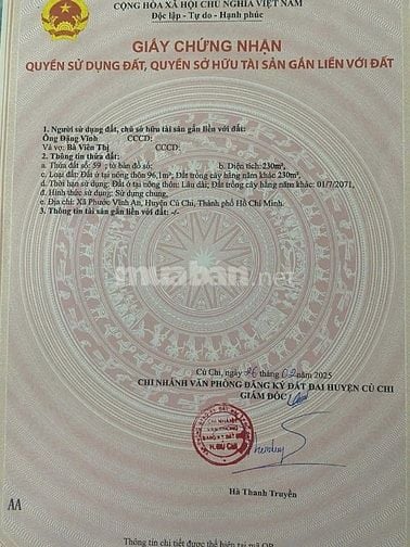 HƠN 200m2 ĐẤT THỔ CƯ 2 MẶT TIỀN XÃ PHƯỚC VĨNH AN CHÍNH CHỦ BÁN GẤP 