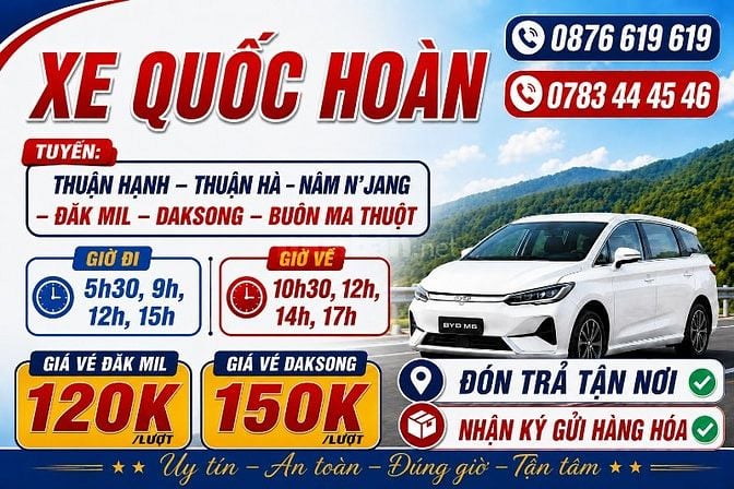Xe Quốc Hoàn - Tuyến Đắc Song, Đắk Mil- đi Buôn Ma Thuột