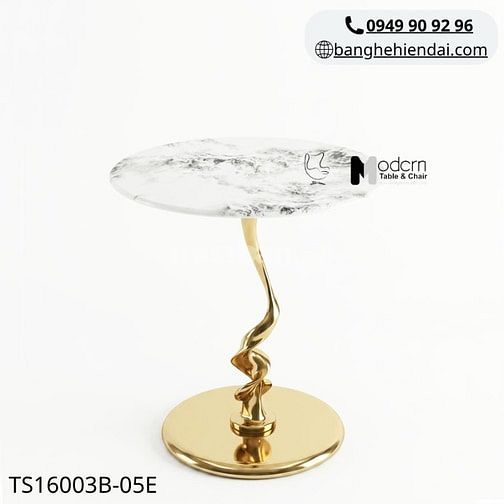 Bàn trà decor mặt đá chân inox xi vàng TS16003B-05E tại HCM
