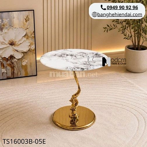 Bàn trà decor mặt đá chân inox xi vàng TS16003B-05E tại HCM