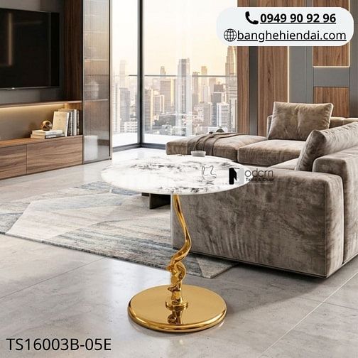 Bàn trà decor mặt đá chân inox xi vàng TS16003B-05E tại HCM