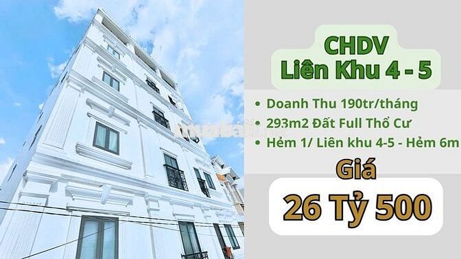 CHDV Dòng tiền 2 tỷ 280/năm, Liên khu 4-5, 26 tỷ 5 còn thương lượng !!