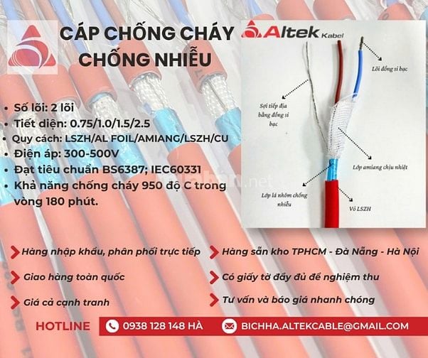 Cáp tín hiệu chống cháy chống nhiễu Altek kabel 2x0.75/2x1.0/2x1.5/2x2