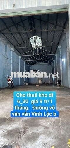 Kho Thuê 6*30 Đường Võ Văn Vân vĩnh lộc b . đẹp cao ráo có sổ hồng