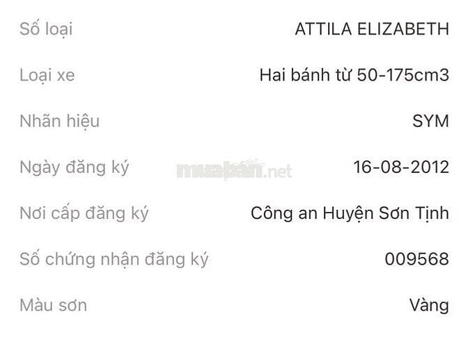 SYM Attila Elizabeth Vàng _bao gồm phí công chứng