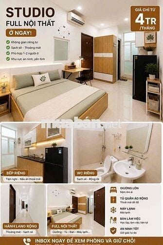 Studio Riêng Tư ngay cầu Tham Lương– Full Nội Thất – Chỉ 4TR/Tháng