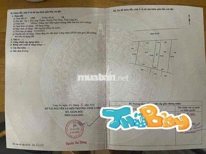 🏡Chính Chủ cần bán gấp 1003m2 đất mt Quốc Lộ N2, đoạn Long Thạnh Thủ T