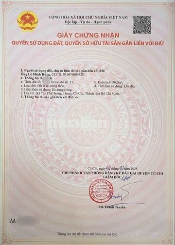 Bán gấp lô đất 80m² full thổ cư giá 1tỷ2 đường Cây Da xã Tân Phú Trung