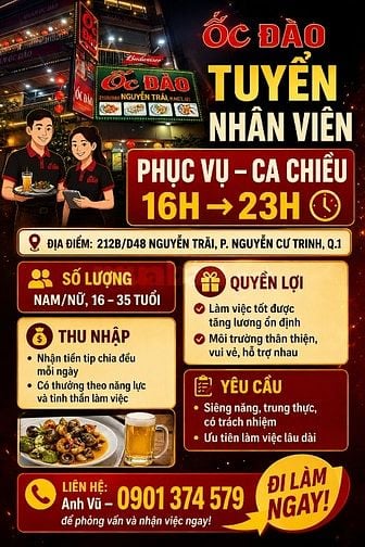 TUYỂN NHÂN VIÊN PHỤC VỤ – CA CHIỀU 16H → 23H
