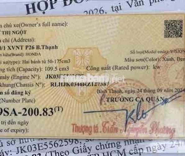 Vision 2024 bản ĐB Xanh nhám, mới 95%, 9chủ bstp