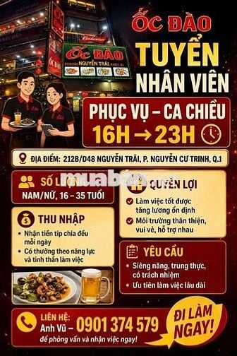 [TUYỂN NHÂN VIÊN PHỤC VỤ] NHÂN VIÊN PHỤC VỤ QUẬN 1