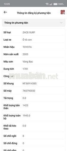 Toyota Zace Surf 2005 Số sàn Vàng bạc
