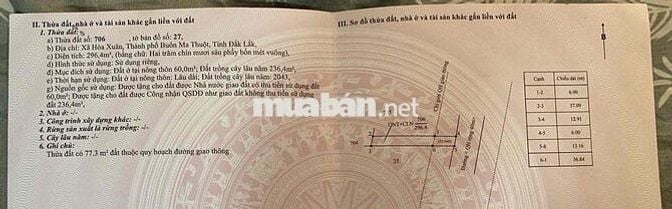Cần bán đất mặt tiền 6mx 50m ( tc60m)