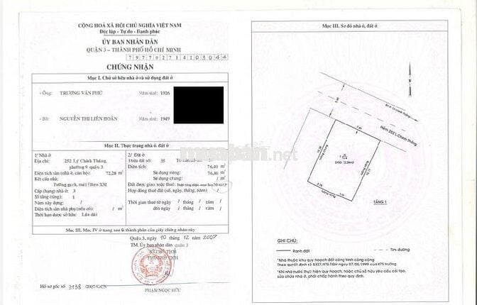 Bán đất tặng nhà cấp 4 Q3, ngang 7.5m, hẻm xe tải Lý Chính Thắng