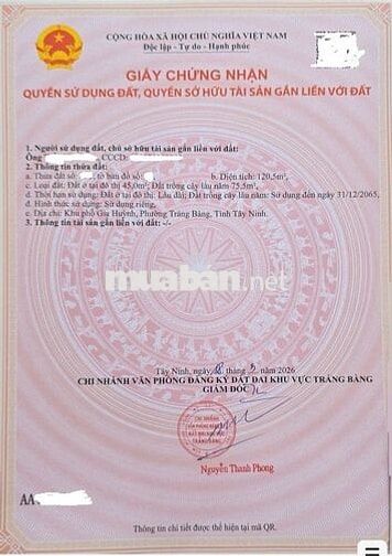 tôi bán gấp đất 120m2, giá 600 triệu ở đường Chùa Đá phường Trảng Bàng