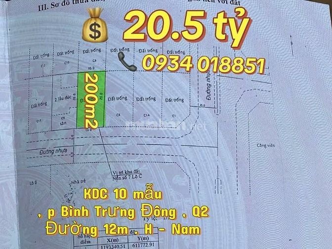 Bán nhanh đất nền Biệt Thự , đường 12m , Quận 2 cũ 