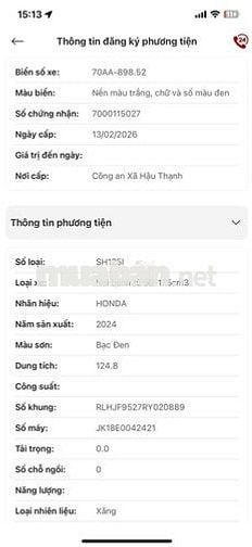 Honda SH 125 CBS 2024 Bạc 6.300km (dư chạy)
