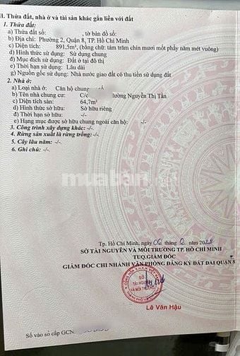 CHUNG CƯ NGUYỄN THỊ TẦN P2 Q8 64,7M2 SHR CẠNH CHỢ RẠCH ÔNG THANG MÁY