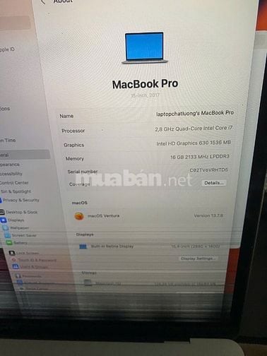 Macbook Pro 2017 I7/16G/256G  