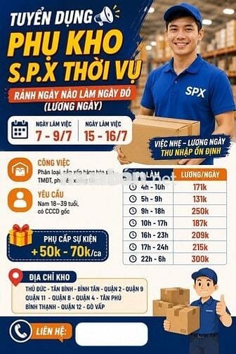 LƯƠNG NGÀY - THỜI VỤ KHO SPX HCM