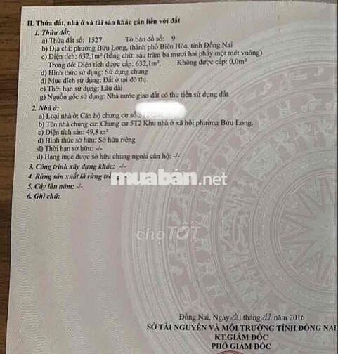 BÁN NHÀ Ở CHUNG CƯ BỬU LONG  – TP ĐỒNG NAI