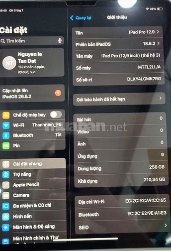 Pass IPad Pro 12.9 Gen 3 Wifi 256gb