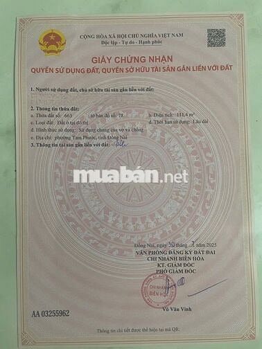 Bán đất khu 92 tam phước gần chợ an bình ,lục quân 5x22 sổ riêng thổcu