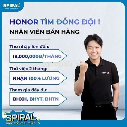 THÁI NGUYÊN -TUYỂN NHÂN VIÊN BÁN HÀNG ĐT HONOR