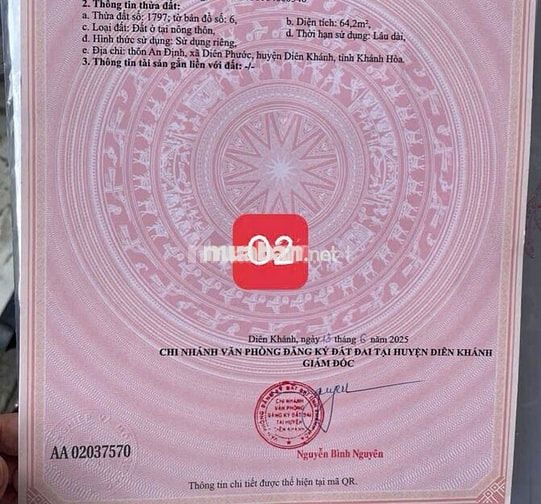 Chính chủ bán đất rẻ Thôn An Định, Diên Phước