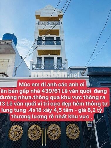 BÁN GẤP NHÀ ĐẸP 439/61 LÊ VĂN QUỚI, BÌNH TÂN