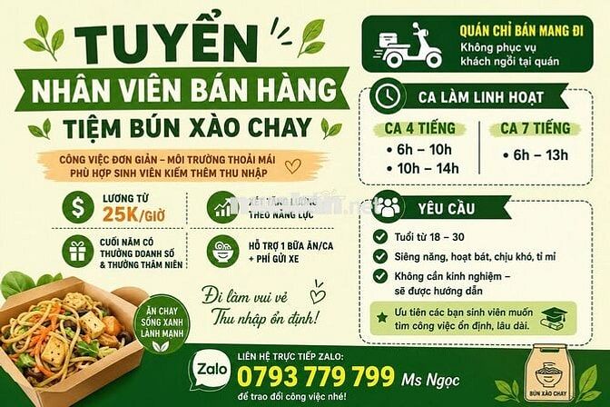 [KO CẦN KN, BAO CƠM] NHÂN VIÊN BÁN HÀNG TÂN BÌNH