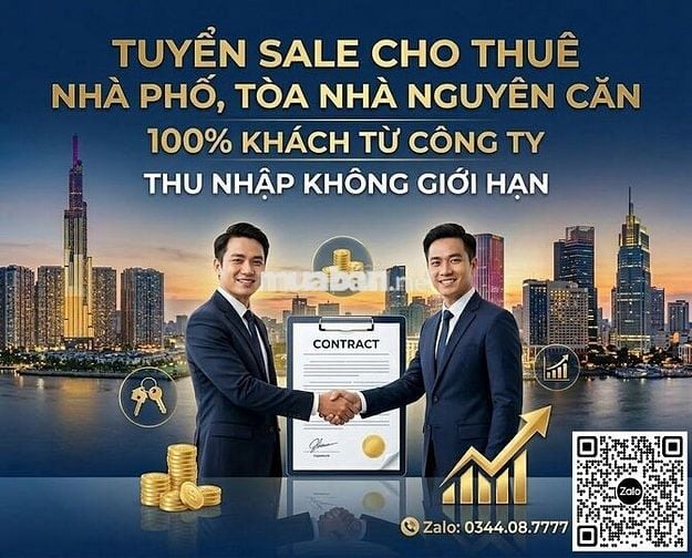 Tuyển Sale Mảng Cho Thuê Nhà, Mặt Bằng, Tòa Nhà