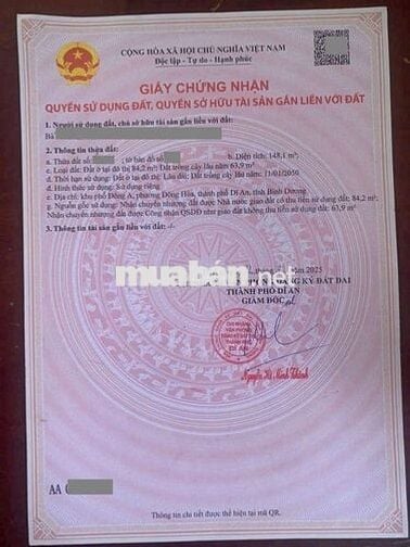 Đất gần Chợ Đông Hòa phường Đông Hòa Tp Dĩ An 