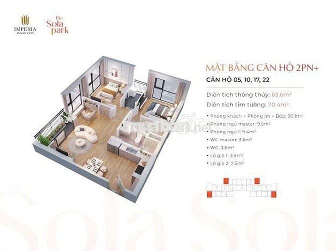 Bán căn hộ 2n+ 64m giá 4.4 tỷ bên Imperia Sola Park Vinhomes Smartcity