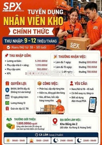 TUYỂN DỤNG 20 NHÂN VIÊN KHO SHOPEE KCN ĐỒNG AN 2