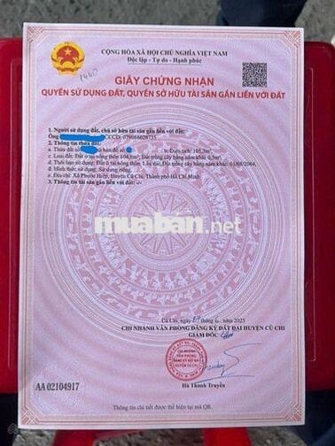 Bán đất 105m2 giá 885 triệu ngay gần KCN Tây Bắc Củ Chi, sổ hồng riêng