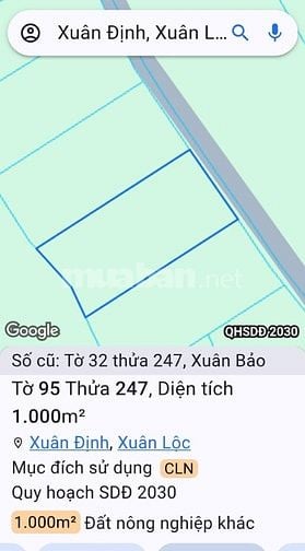 Bán đất xuân định.xuân lộc 1 tỷ 3