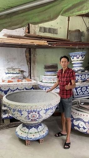 Cơ sở chậu hoa Thế Sơn - chậu hoa dán sành sứ - chậu khảm sành - cẩn 