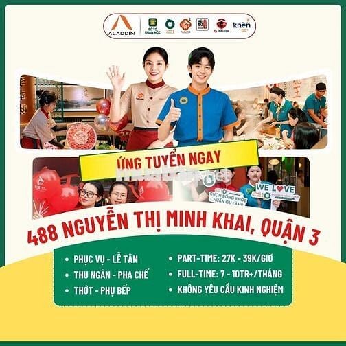 [QUẬN 3] TUYỂN PHỤC VỤ/LỄ TÂN TIPS HẤP DẪN