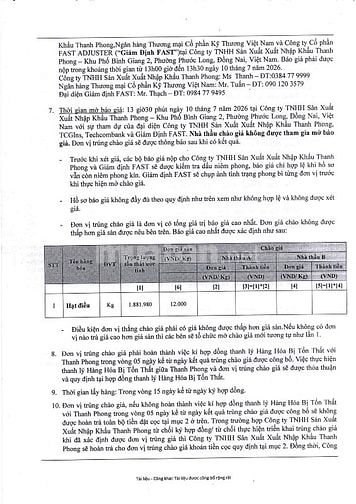 CHÀO GIÁ CẠNH TRANH THANH LÝ HÀNG HÓA BỊ TỔN THẤT
