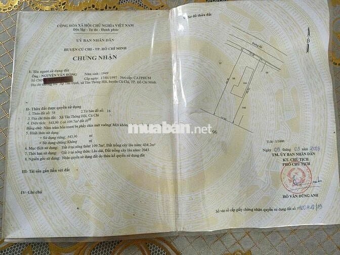 Bán đất & nhà ở Xã Tân Thông Hội Củ Chi