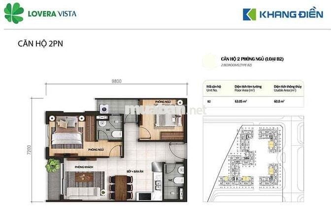 CĂN HỘ LOVERA VISTA KHANG ĐIỀN BÌNH CHÁNH - 2PN 2WC - CHỈ 2TY950