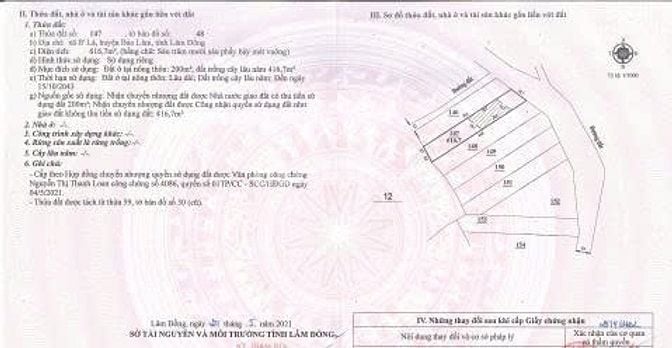 CẦN BÁN QSDĐ 616M SẴN 200M TC TẠI XÃ B'LA, BẢO LÂM (XÃ BẢO LÂM 4) LĐ
