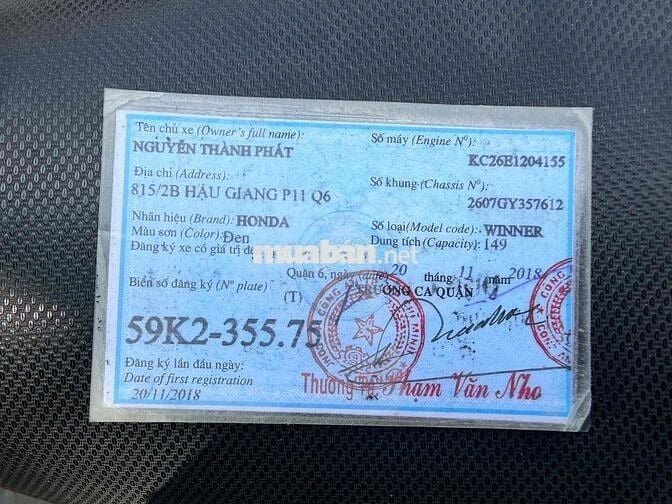 Thanh lý Win V1 2018 bstp giao cccd chủ bao tc
