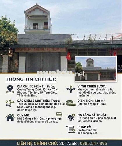 cho thuê mặt bằng kinh doanh 430m2 Tam Điệp-Ninh Bình