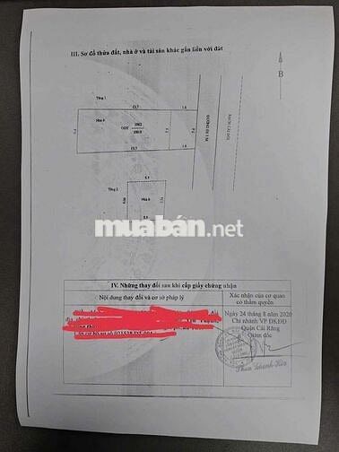 Nhà hoàn công diện tích lớn cách chợ cái răng 1,5km. Ô tô tới nhà
