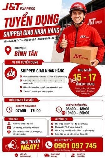 TUYỂN DỤNG SHIPPER GIAO/NHẬN HÀNG KV BÌNH TÂN
