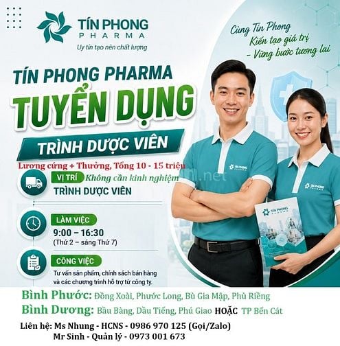 Tuyển Trình dược Bình Phước, Bình Dương 10 - 12 triệu