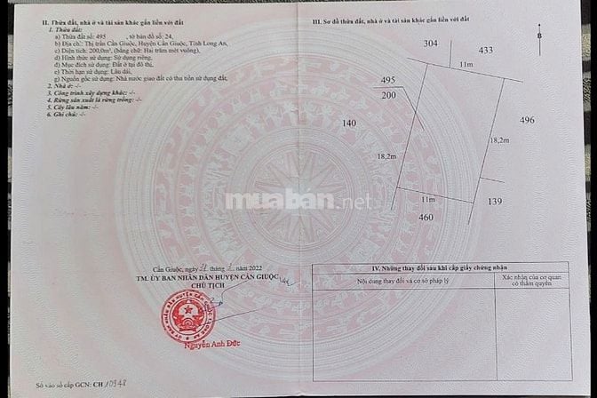 Bán đất thổ cư, mặt tiền Cần Giuộc, Long An (1 đất tách 2 sổ), 573m2